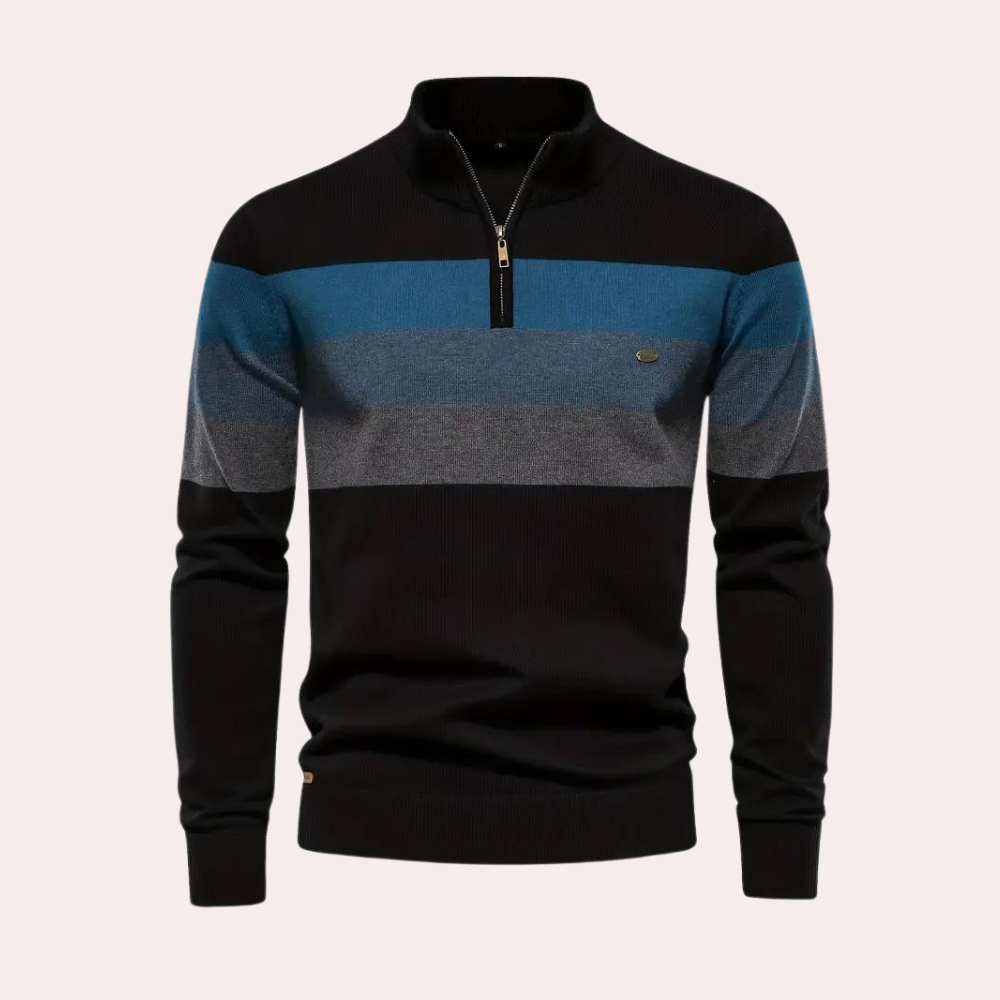 Renate - Lichte color block herensweater met rits voor de zomer