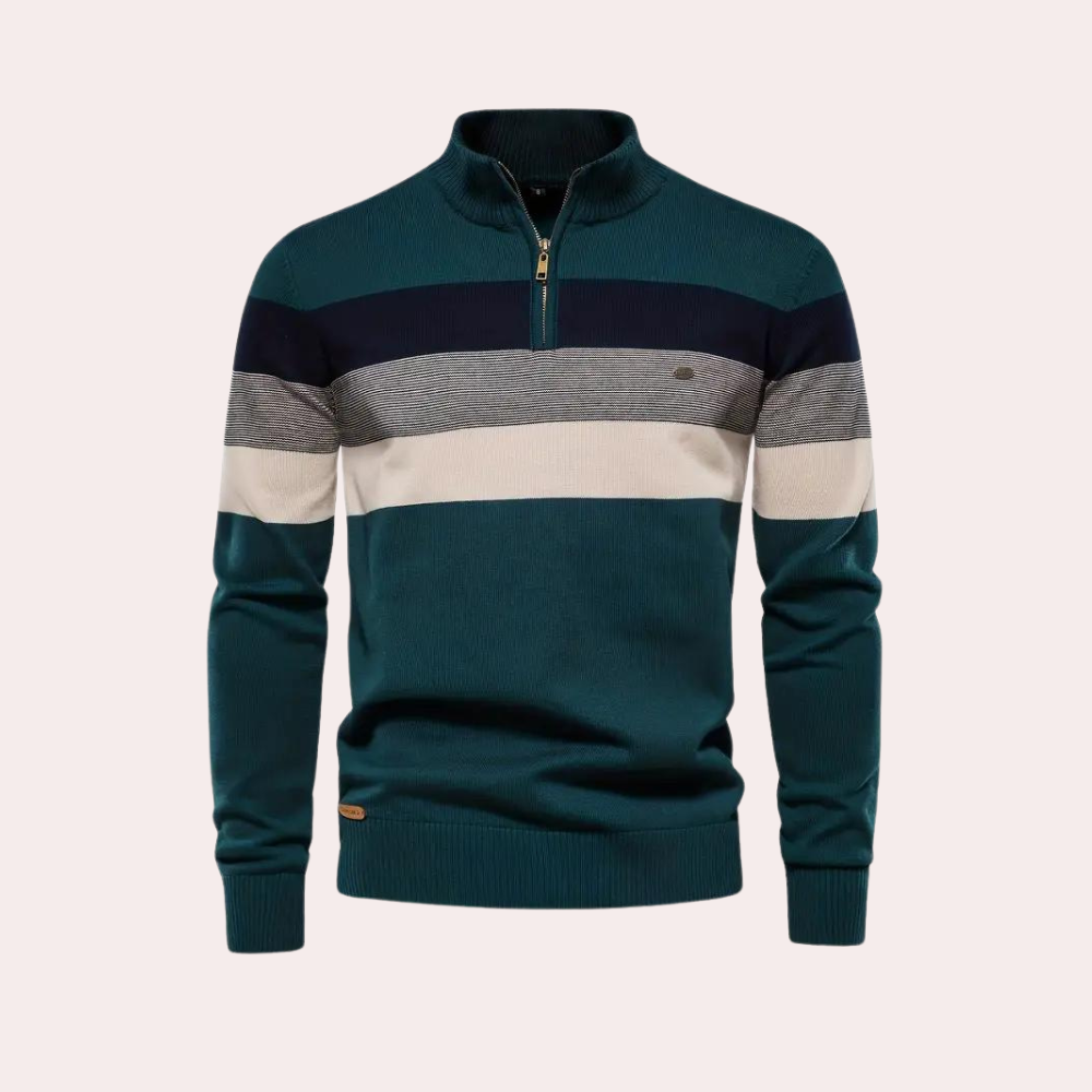 Renate - Lichte color block herensweater met rits voor de zomer
