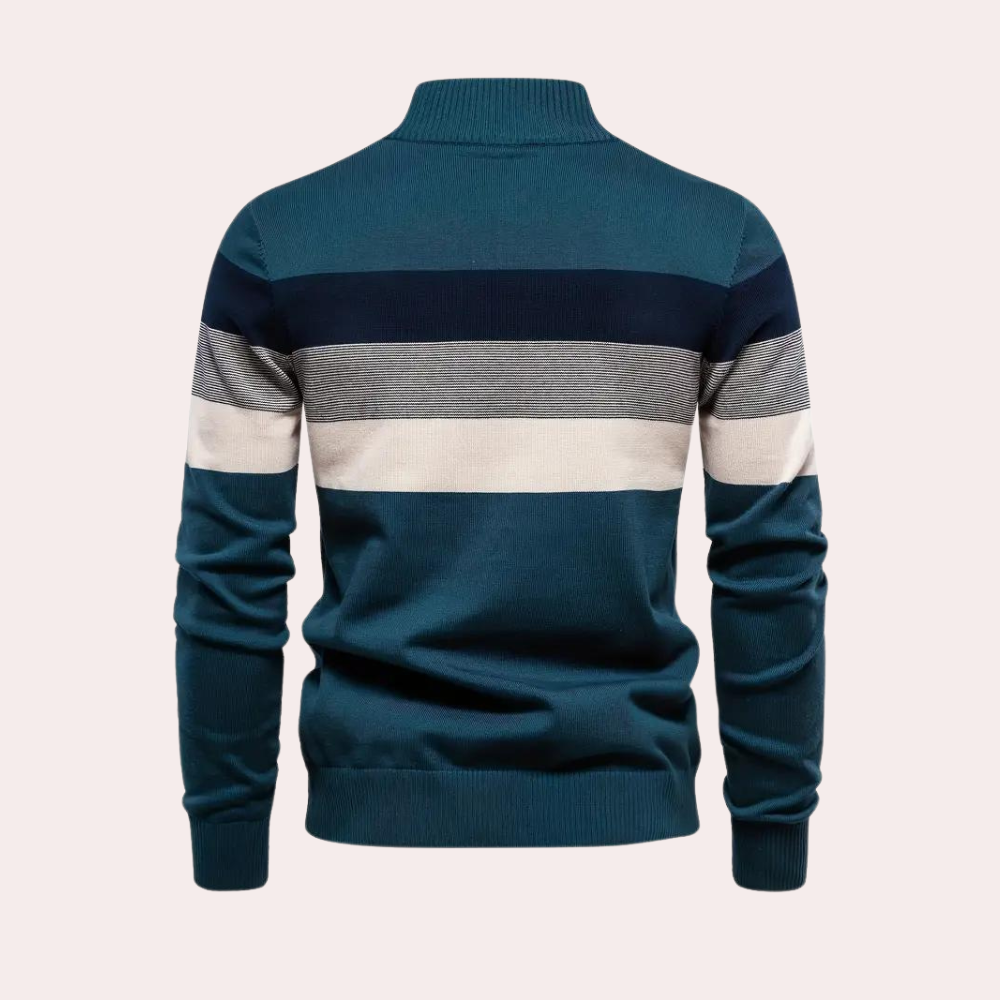 Renate - Lichte color block herensweater met rits voor de zomer