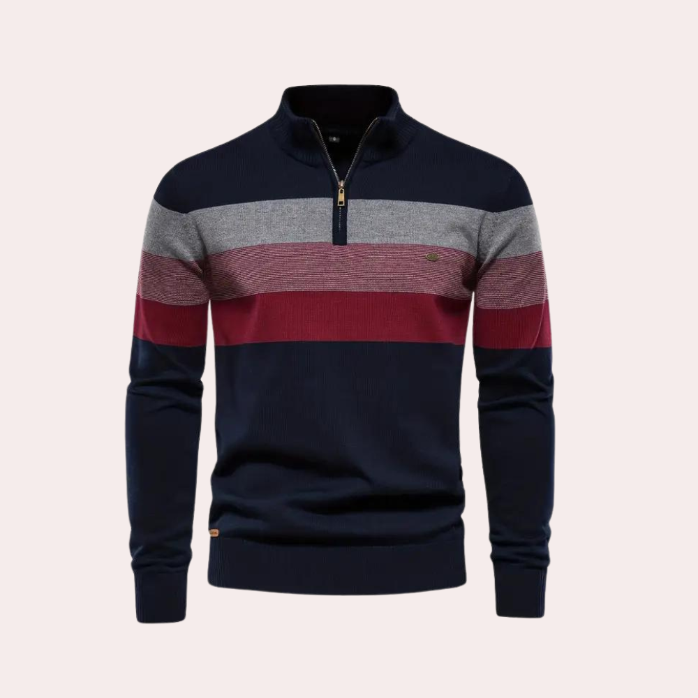 Renate - Lichte color block herensweater met rits voor de zomer